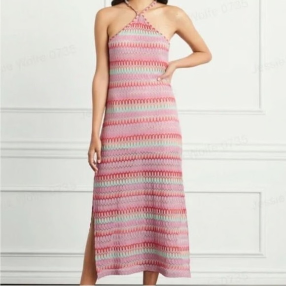 Hill House Pink Striped “Leah” Halter Crochet Maxi Dress - Picture 1 of 5